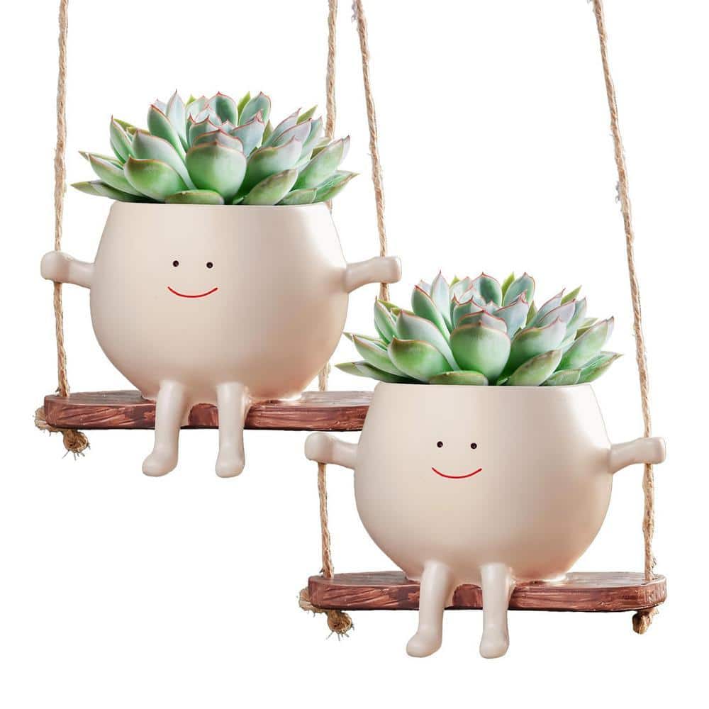 Angel Sar 2 Pieces Swinging Face Plant Pots, Succulent Cactus