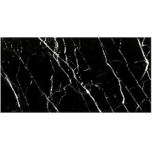 Aashini Black 16 in. x 32 in. Polished Porcelain Floor and Wall Tile (14.20 sq. ft./Case)