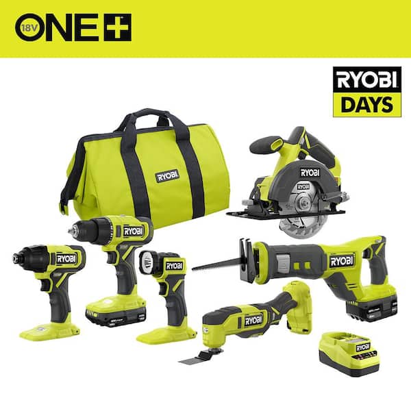 ONE+ 18V Cordless 6-Tool Combo Kit with 1.5 Ah Battery, 4.0 Ah Battery, and Charger