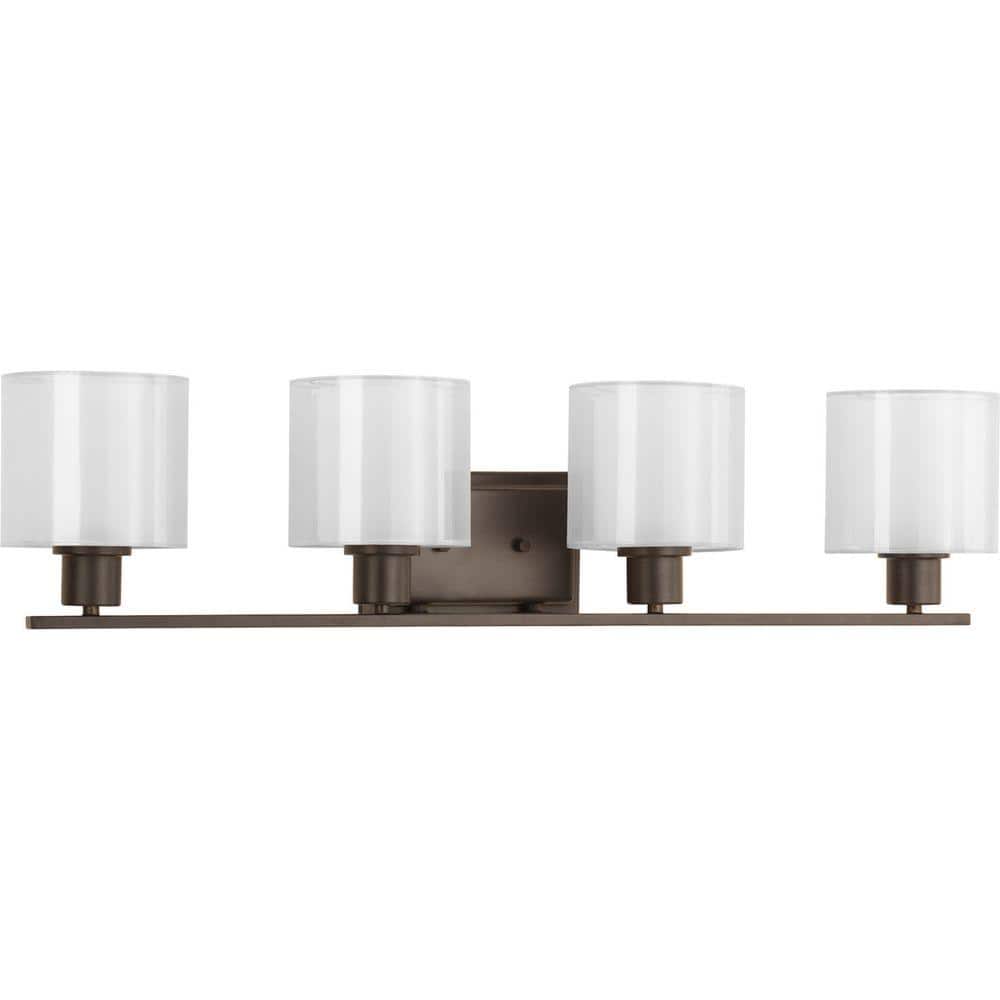 Antique Bronze Four-Light Bath Vanity Fixture with Glass Shades