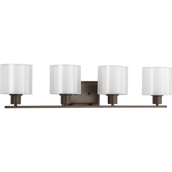 Progress Lighting Invite Collection 4-Light Antique Bronze White Shade New Traditional Bath Vanity Light