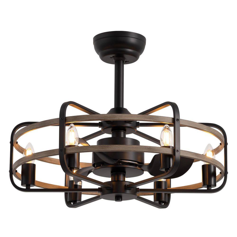 25 in. Indoor Black Farmhouse Caged Downrod Mount Ceiling Fan with Lights and Remote Gray Wood Grain Ceiling Fan price history on PriceWatchPro