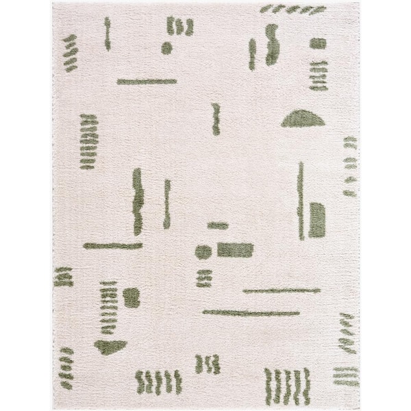 Fossay Shag Green 3 ft. x 7 ft. Modern Indoor Area Rug
