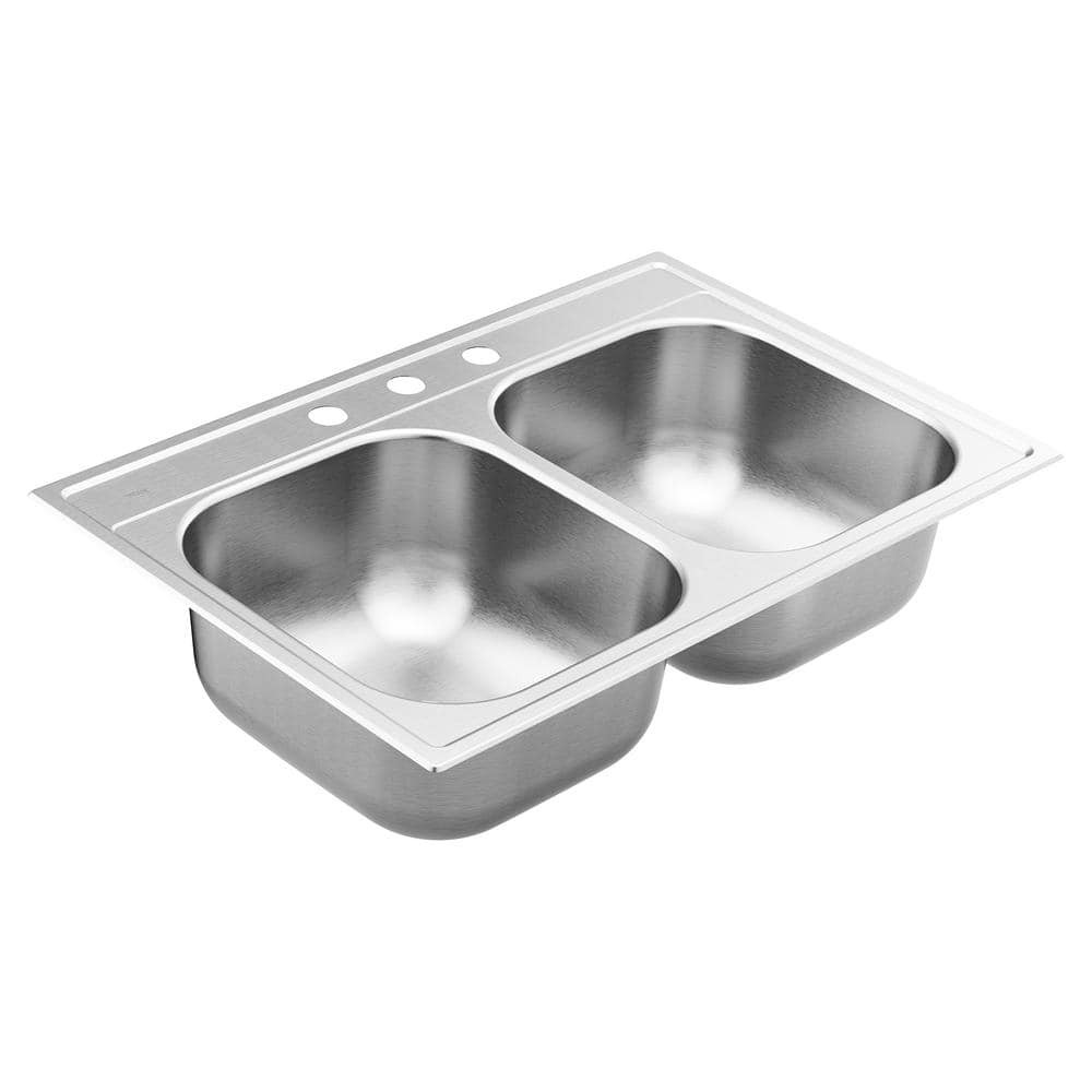 2000 Series Stainless Steel 33 in. 3-Hole Double Bowl Drop-In Kitchen Sink with 8 in. Depth