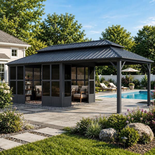 PURPLE LEAF 12 ft. x 24 ft. Sunroom Hardtop Gazebo Solarium