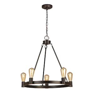 Moreland 5-Light Traditional Oil-Rubbed Bronze Hanging Wagon Wheel Candlestick Chandelier