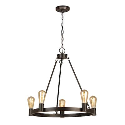 Moreland 5-Light Traditional Oil-Rubbed Bronze Hanging Wagon Wheel Candlestick Chandelier