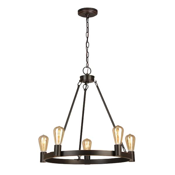 Moreland 5-Light Traditional Oil-Rubbed Bronze Hanging Wagon Wheel Candlestick Chandelier