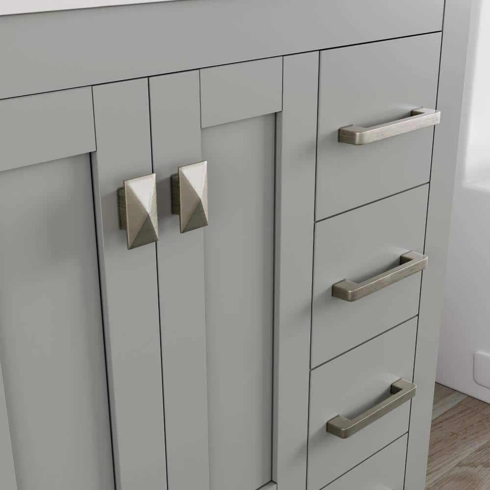 Eviva Hampton 36" Gray Transitional Freestanding Bathroom Vanity with White Carrara Marble Top