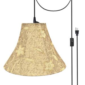 1-Light Black Plug-In Swag Pendant with Brown Bell Fabric Shade
