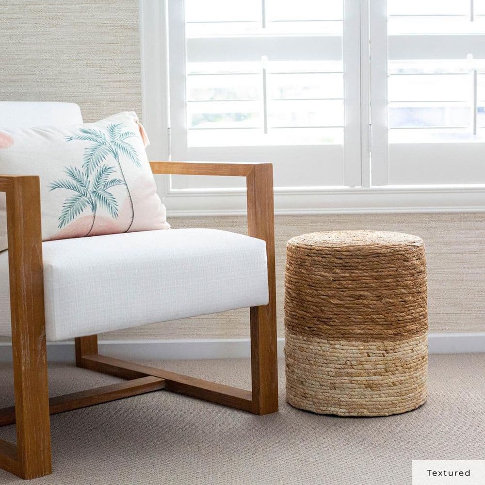 Ecru Faux Grasscloth 3D Peel and Stick Wallpaper Roll