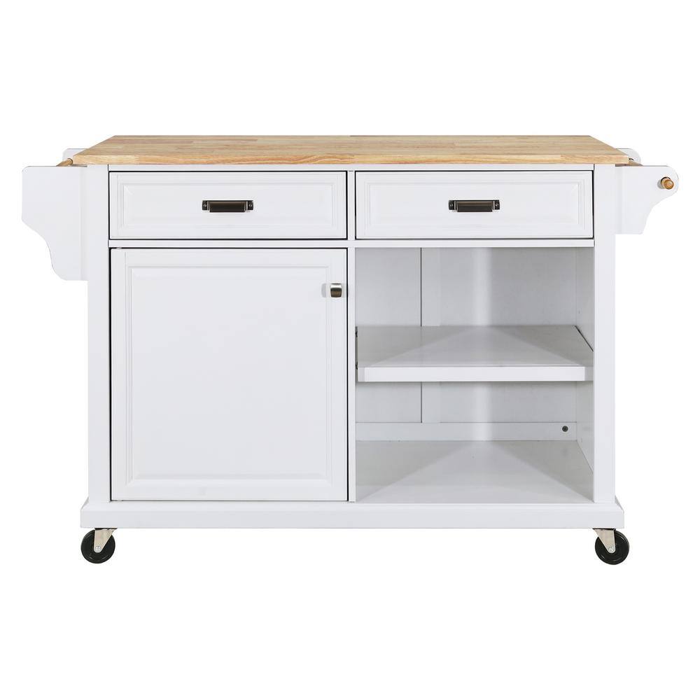 FUNKOL White Cambridge Natural Wood Top 32 in. Kitchen Island with ...