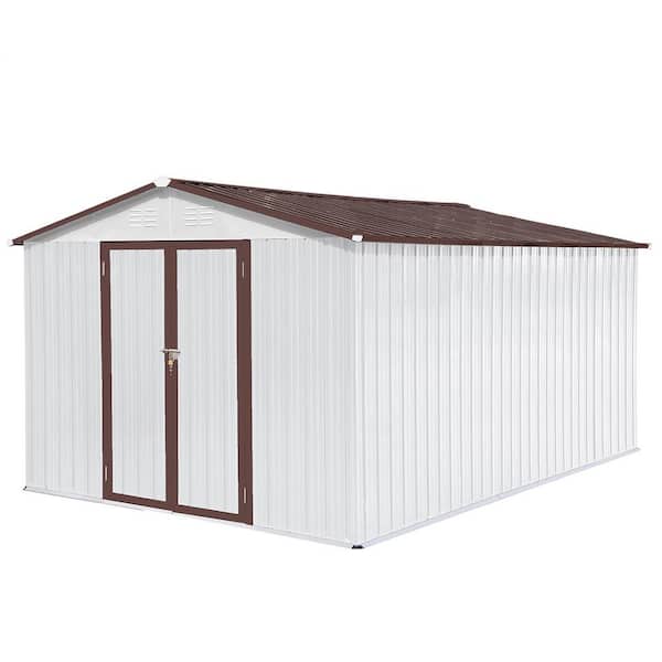 10 ft. W x 12 ft. D White Coffee Metal Storage Shed with Sloped Roof, Air Vent Garden Tool Storage House(120 sq. ft. )