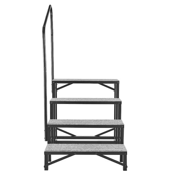 4 Step RV Stairs with Handrail 660 lbs. Capacity Outdoor Steps with Non Slip Surface for Camper Home Porch Pool and SPA