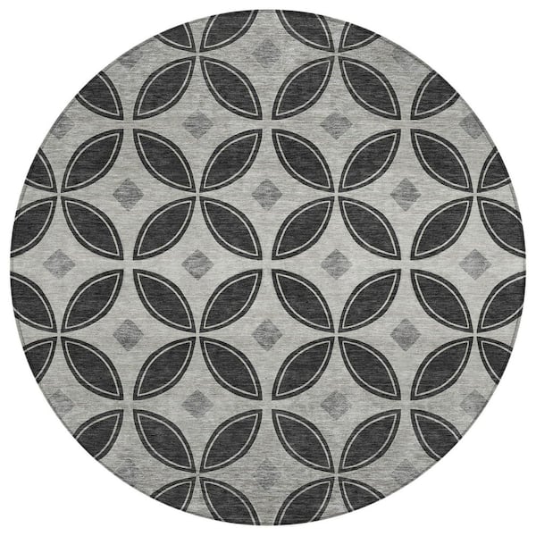 Chantille Machine Washable Indoor/Outdoor Abstract ACN2423 Black 8 ft. x 8 ft. Round Rug
