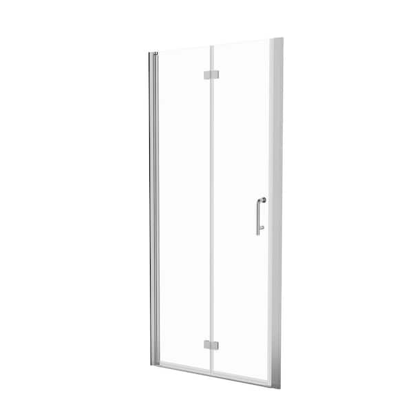 Boosicavelly 30 in. W x 72 in. H Bifold Semi-Frameless Shower Door in Chrome Finish with Clear Glass