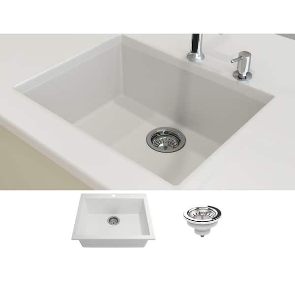 Hyperion 24 in. Drop-In/Undermount Single Bowl Matte White Granite Composite Kitchen Sink