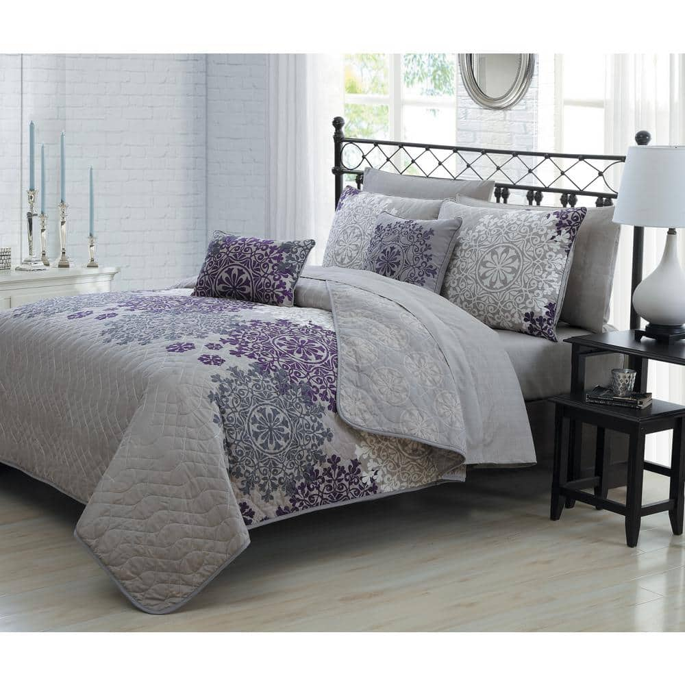 Avondale Manor Amber 9-Piece Plum Queen Quilt Set AMB9QTQUENGHPL - The ...