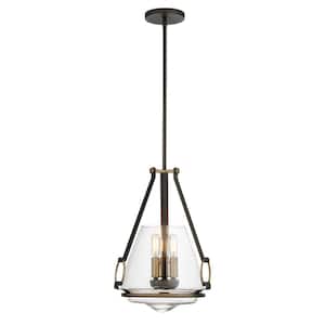 Eden Valley 3-Light Smoked Iron and Aged Gold Pendant to Semi-Flush with Clear Glass Shade