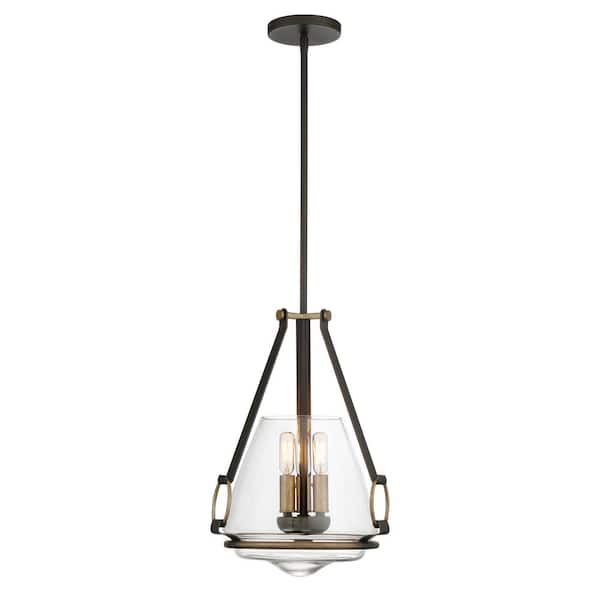 Minka Lavery Eden Valley 3-Light Smoked Iron and Aged Gold Pendant to Semi-Flush with Clear Glass Shade