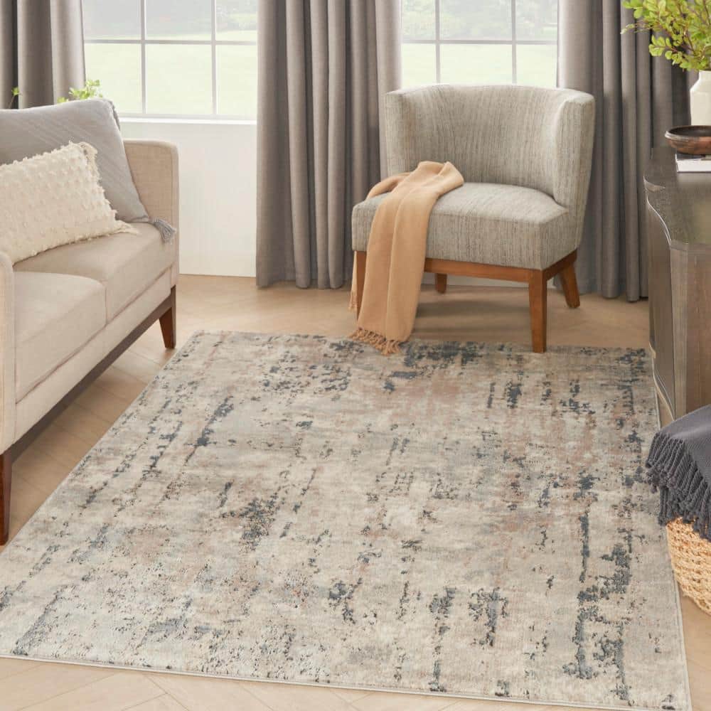 Beige Grey Abstract Synthetic 5' x 7' Reversible Rug