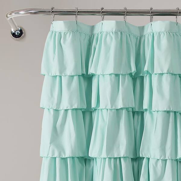 Ruffle Shower Curtain Light Turquoise, Aqua Blue Ruffle Shower Curtain