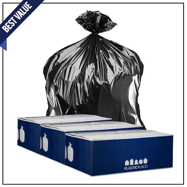 Plasticplace 61 in. W x 68 in. H 95 Gal. - 96 Gal. 1.2 mil Black Trash Bags 50-Count (3-Pack)