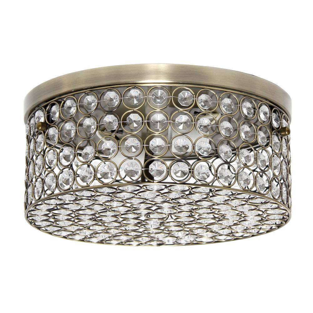 12 in. 2-Light Antique Brass Round Glam Flush Mount price history on PriceWatchPro