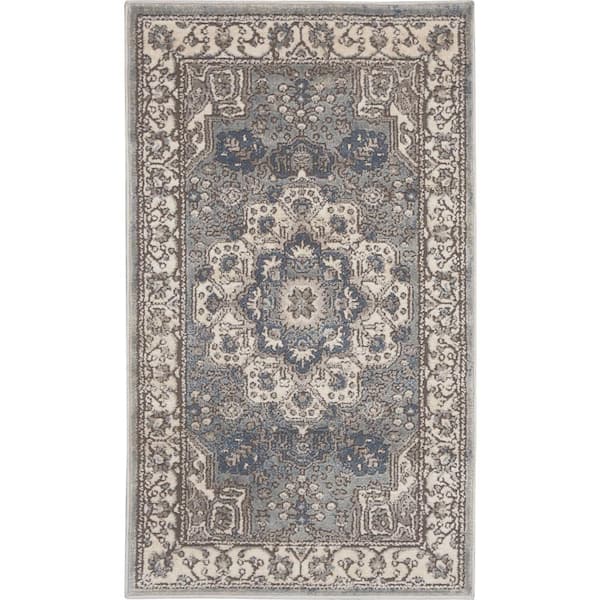 Nourison Concerto Grey/Ivory 2 ft. x 4 ft. Persian Vintage Kitchen Area Rug