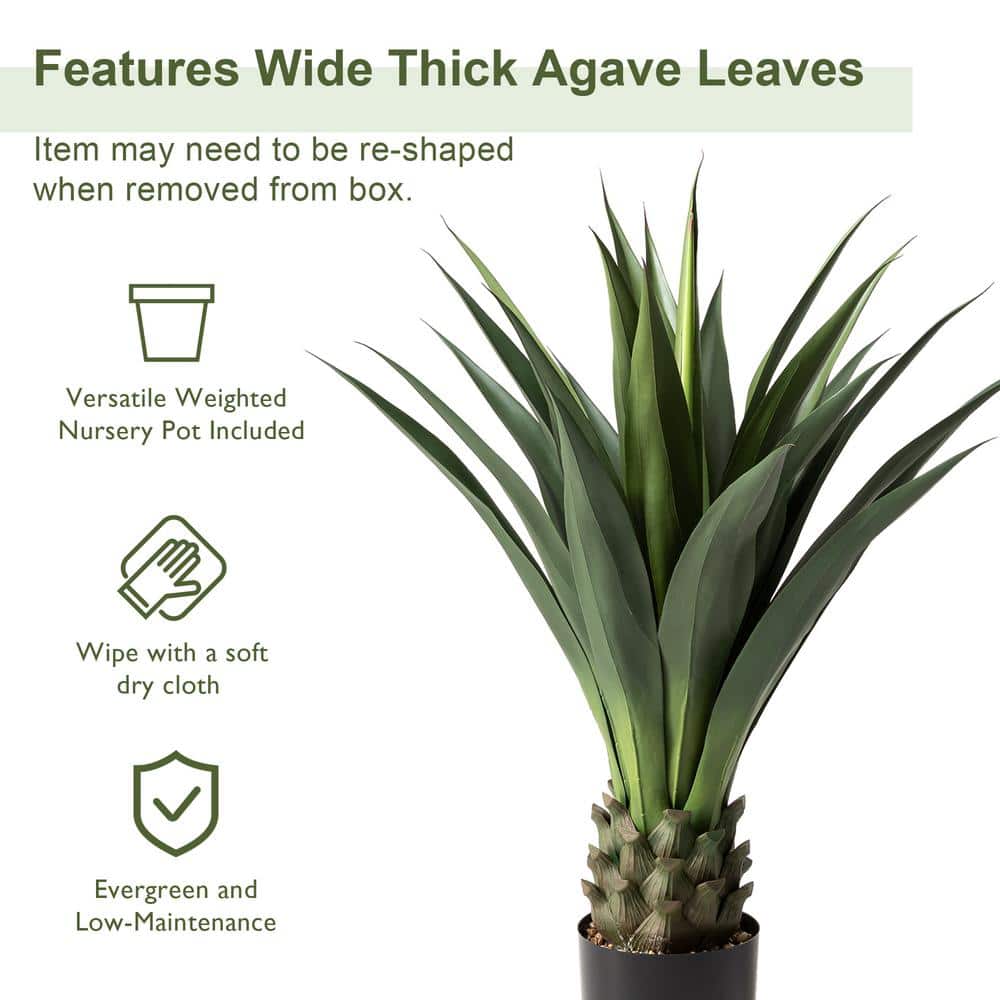 Green Plastic Agave Plant in Black Pot for Indoor/Outdoor Decor