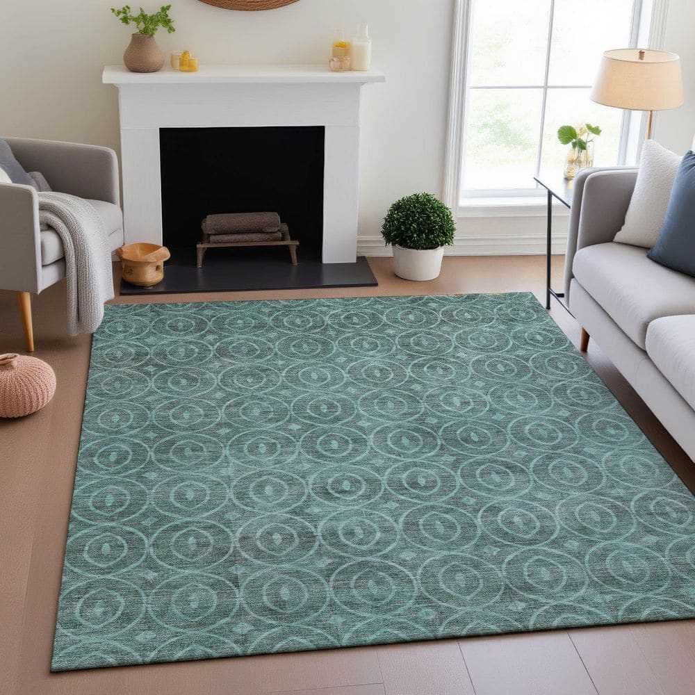 Mayfield Premium Machine Washable Abstract AMF1227 Teal 10 ft. x 14 ft. Area Rug price history on PriceWatchPro