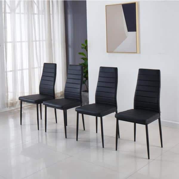 Black Leather High Back Dining Chair, Black Skinny Dining Chairs
