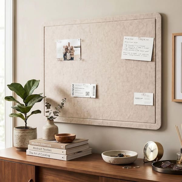 35.4 in. x 23.6 in. Beige Self Adhesive Wall Tiles Felt Bulletin Board with 15 Pushpins for Office and Home