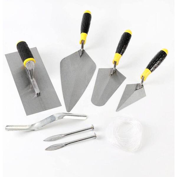 5-Piece Masonry Hand Tool Set – Carbon Steel Concrete Tools Including Brick Trowel, Pointing Trowels, Margin Trowel & Tuck Pointer