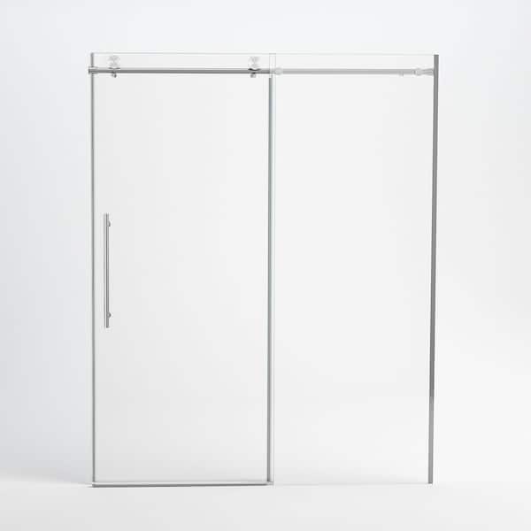 56 in.-60 in. W x 76 in. H Single Sliding Frameless Shower Door in Brushed Nickel with 10mm Tempered Glass, Soft-Close