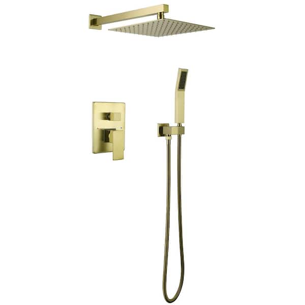 FORCLOVER 1-Spray Patterns with 1.5 GPM 10 in. Wall Mount Rain Dual Shower Heads in Brushed Gold