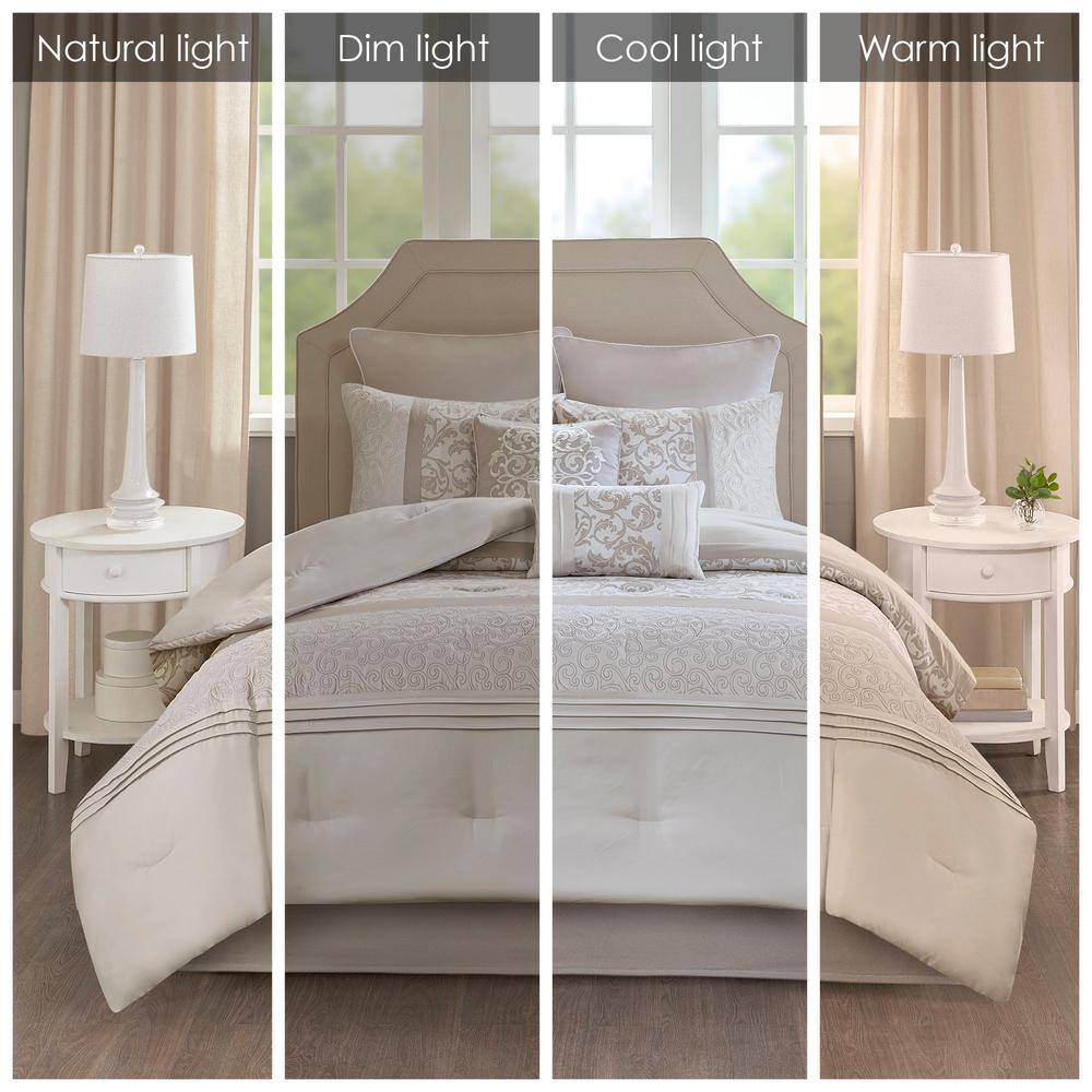 Queen Neutral Microfiber Embroidered 8-Piece Comforter Set