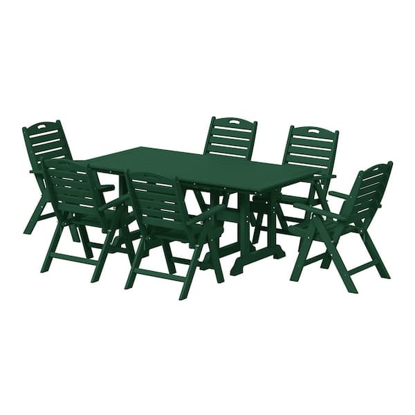 WESTIN OUTDOOR Laguna Outdoor All Weather HDPE Plastic 7-Piece Highback Folding Chairs, Rectangle Table Patio Dining Set, Dark Green