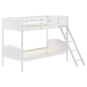 Arlo White Twin Over Twin Bunk Bed with Ladder