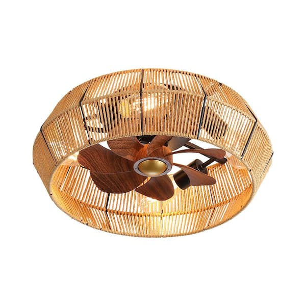 20 in. Brown Caged Ceiling Fans with Lights Remote Control for Bedroom, Kitchen, Dining Room