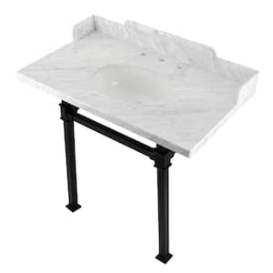 Fauceture 36 in. Marble Console Sink Set with Stainless Steel Legs in Marble White/Matte Black