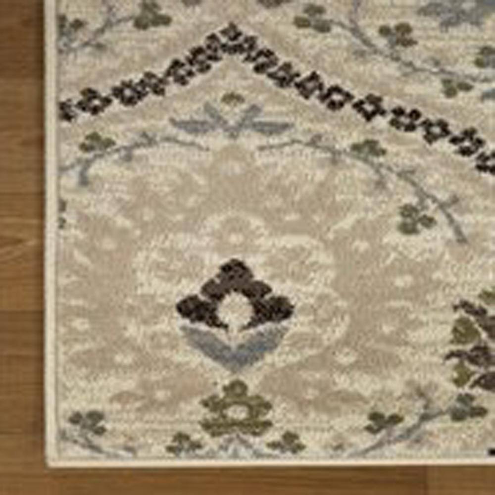 Ivory and Multicolor Floral Synthetic Square Area Rug