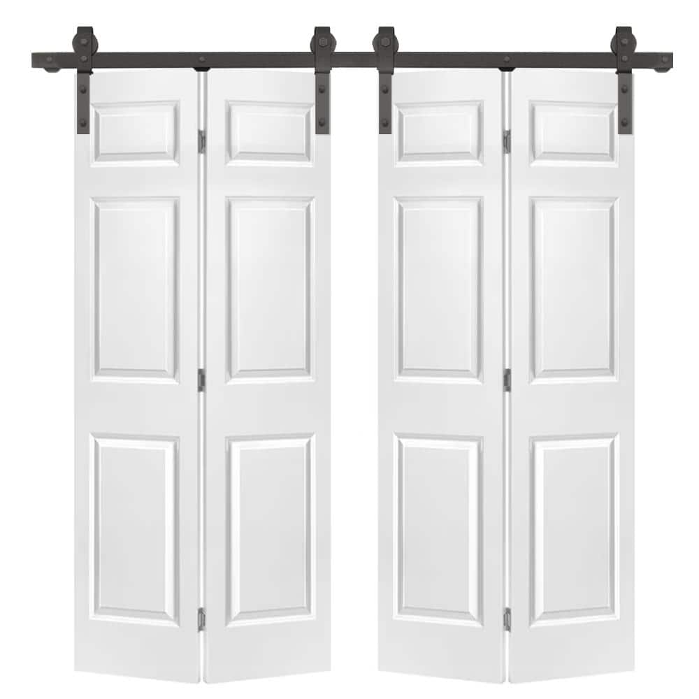 72 in. x 84 in. Hollow Core 6 Panel Primed MDF Composite Double Bi-Fold Barn Door with Sliding Hardware Kit price history on PriceWatchPro