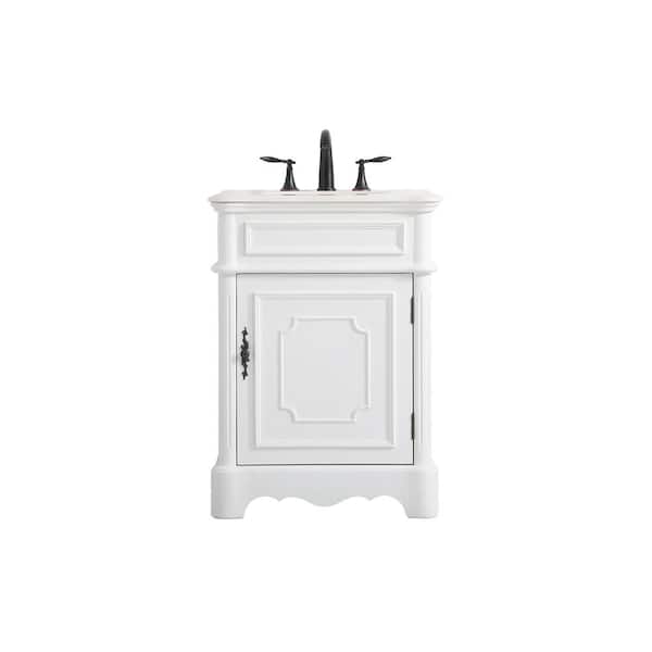 Unbranded Simply Living 24 in. W x 19 in. D x 33 in. H Bath Vanity in Antique White with White Marble Top