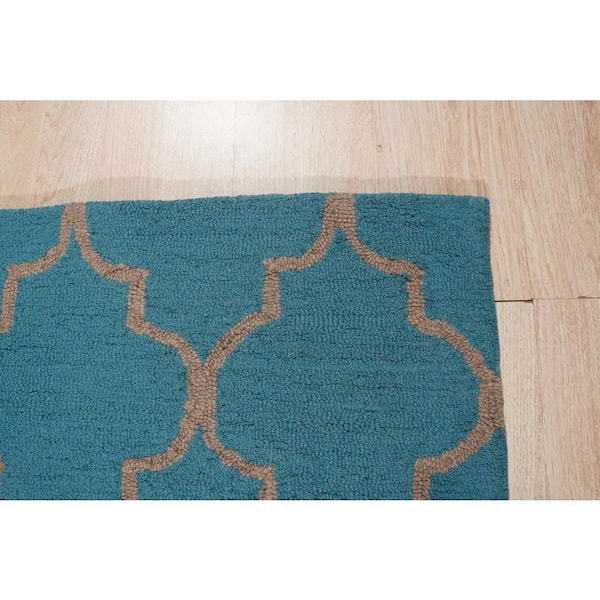 Light Blue 5 ft. x 7 ft. Hand Tufted Wool Traditional Geometric Moroccan Area Rug