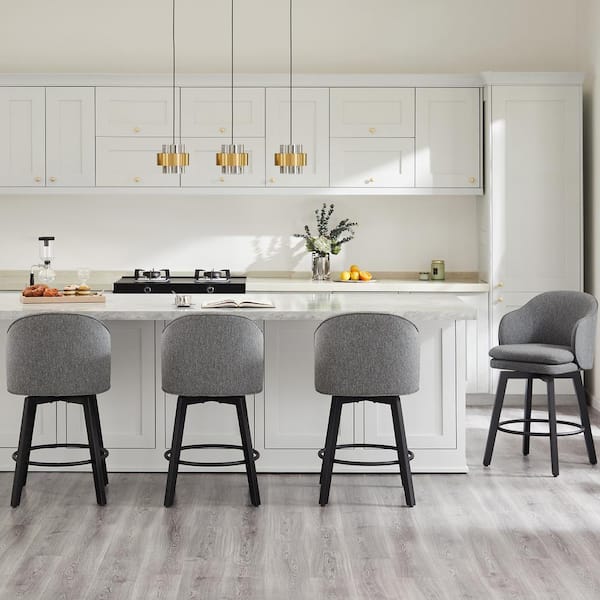 Zephyrine 26 in. Dark Grey Low Back Swivel Counter Height Bar Stool with Fabric Seat and Wood Frame