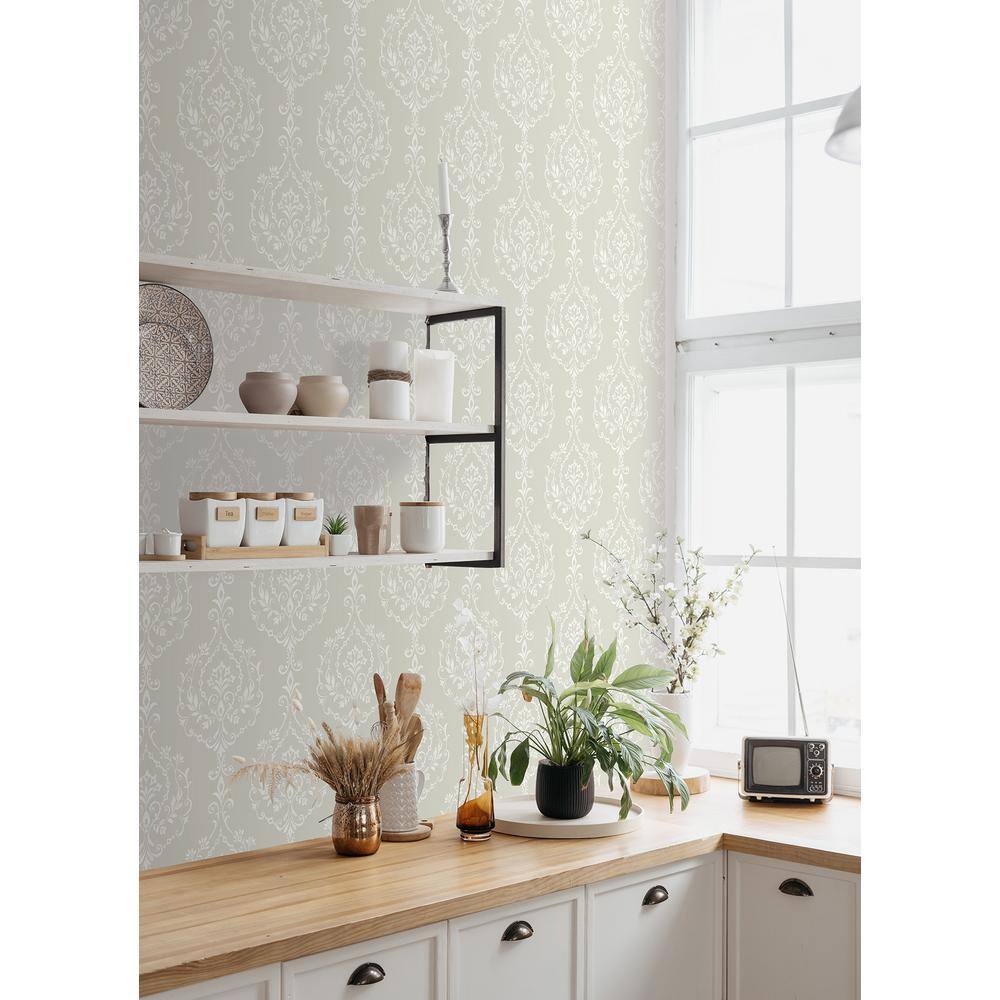 Taupe Damask Self-Adhesive Repositionable Wallpaper Roll