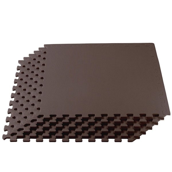 Brown 24 in. W x 24 in. L x 3/8 in. T Interlocking Foam Gym Flooring Mat (6 Tiles/Pack) (24 sq. ft. )