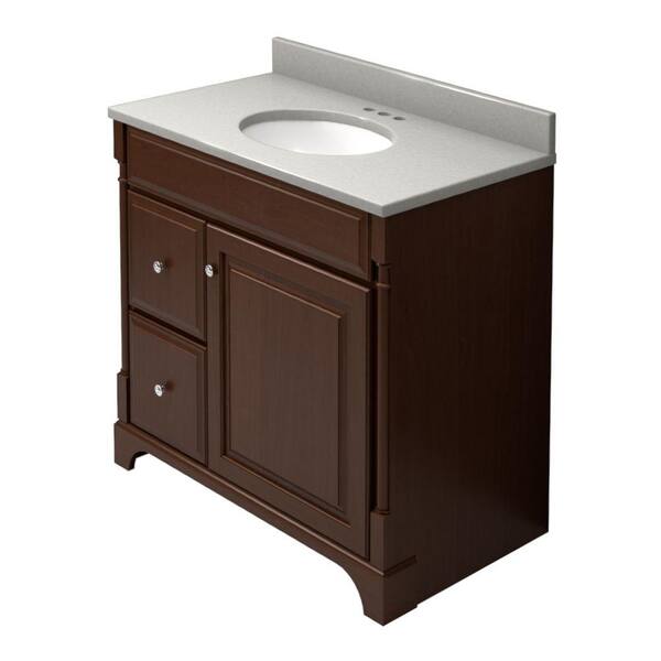 KraftMaid 36 in. Vanity in Autumn Blush with Natural Quartz Vanity Top in Zircon and White Sink