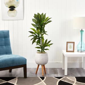 46 in. Dracaena Artificial Plant in White Planter with Stand (Real Touch)